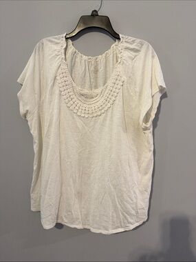 Sonoma Cream Crochet Yoke Short Sleeve Top